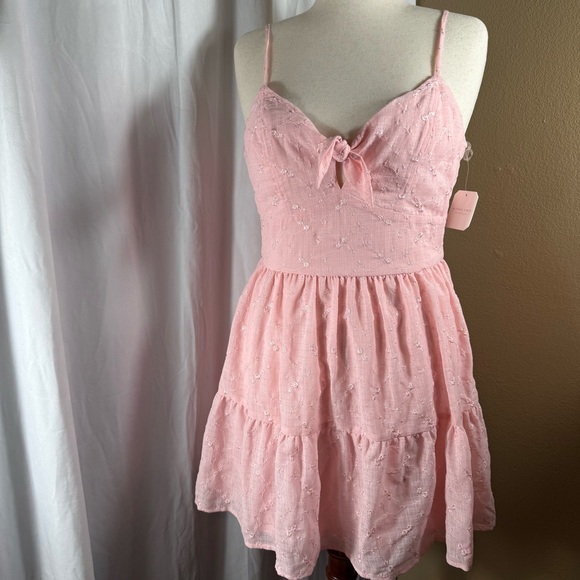 Altar'd State Dresses & Skirts - Alter’d State NWT Brittany Eyelet Tiered Mini Dress Sz L Pink